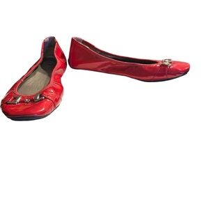 Me Too Red Patent Ballet Flats – Size 8.5M | Comfort Slip-On with Gold Horse bit